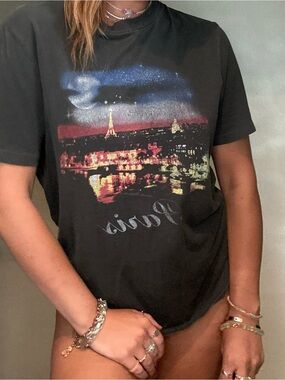 Authentic Balenciaga Paris Night Skyline Graphic Tee – Faded Grey Wash (Size S)